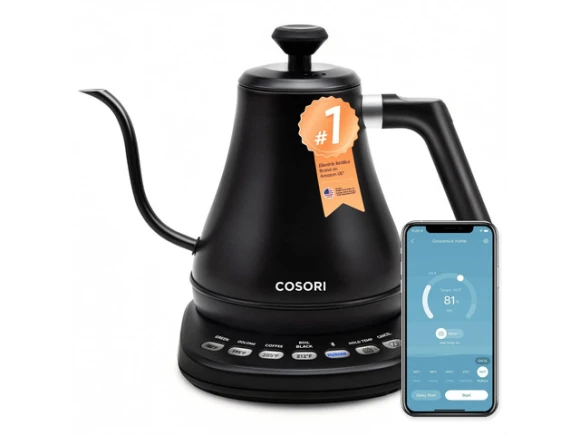 Gooseneck Electric Kettle, Matte Black, 0.8 Liters — Electric Kettle, Cosori