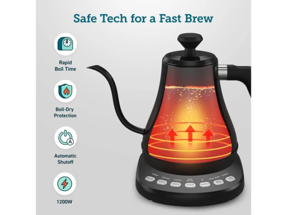 Gooseneck Electric Kettle, Matte Black, 0.8 Liters — Electric Kettle, Cosori