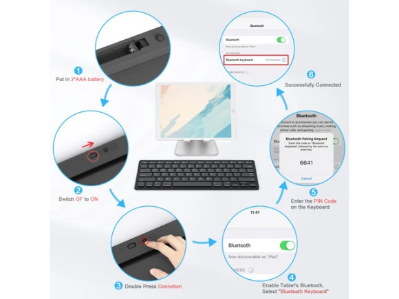 Black Bluetooth Keyboard for iPad, iPad Pro, iPad Air, iPad Mini, and iPhone — Bluetooth Keyboard, OMOTON