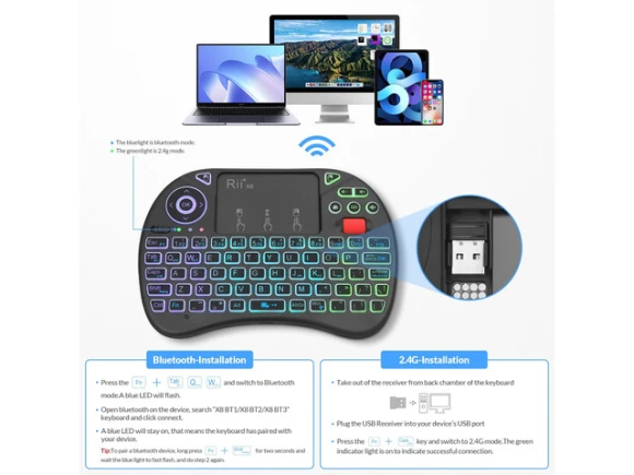 Black Mini Keyboard — Bluetooth Keyboard, Riitek