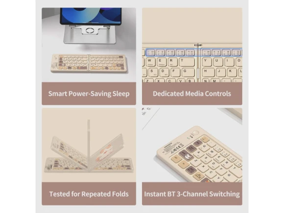 Foldable Bluetooth Keyboard, Z1 Milk Tea Colorful — Bluetooth Keyboard, Ubxxziy