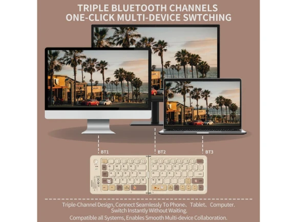 Foldable Bluetooth Keyboard, Z1 Milk Tea Colorful — Bluetooth Keyboard, Ubxxziy
