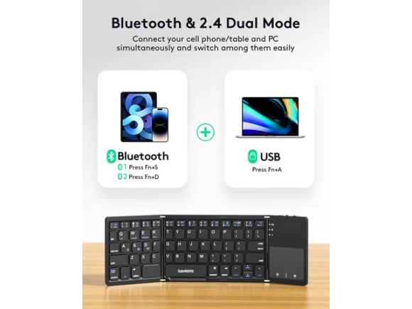 Full-Size Foldable Bluetooth Keyboard with Touchpad — Bluetooth Keyboard, Samsers