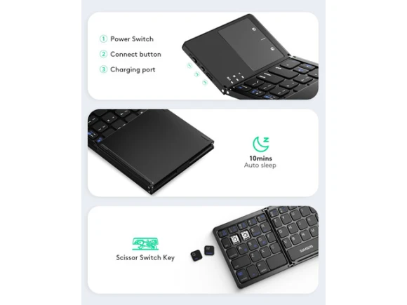 Full-Size Foldable Bluetooth Keyboard with Touchpad — Bluetooth Keyboard, Samsers
