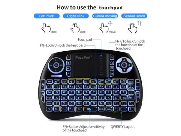 Mini Wireless Keyboard with Touchpad — Bluetooth Keyboard, iPazzPort