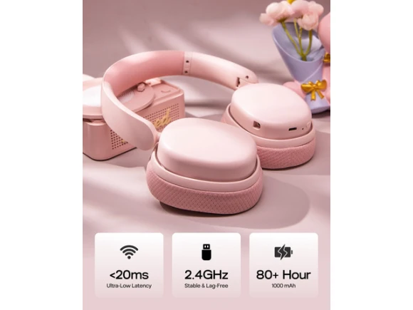 Pink Wireless Gaming Headset — Wireless Earbuds, EPOMAKER