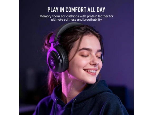 Wireless Gaming Headset with Microphone, Purple — Wireless Earbuds, EKSA