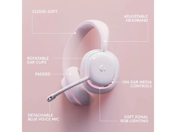 Wireless Gaming Headset, White Mist — Wireless Earbuds, Logitech