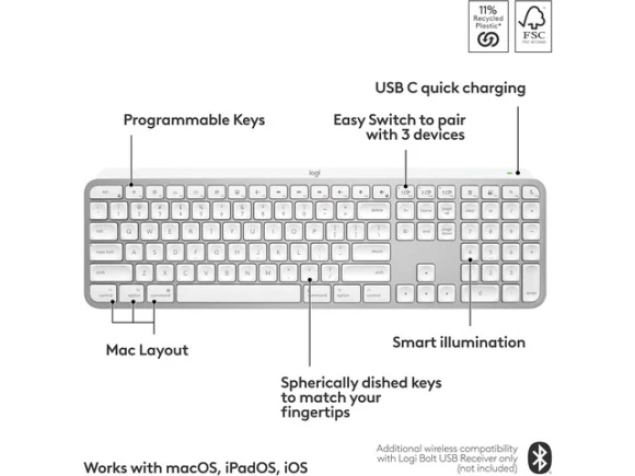 Wireless Keyboard for Mac, Pale Grey — Bluetooth Keyboard, Logitech