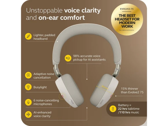 On-ear wireless Bluetooth headset, Warm Gray — Wireless Earbuds, Jabra