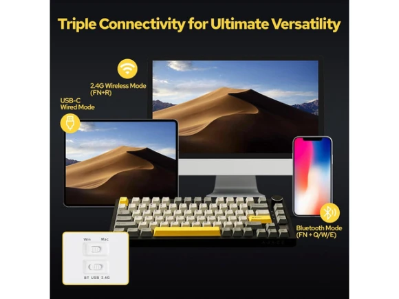 75% Wireless Mechanical Keyboard, Grey — Bluetooth Keyboard, EPOMAKER Ajazz
