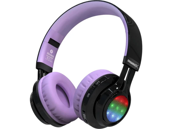 Bluetooth headphones for kids, foldable, Black & Purple — Wireless Earbuds, Riwbox