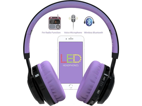 Bluetooth headphones for kids, foldable, Black & Purple — Wireless Earbuds, Riwbox