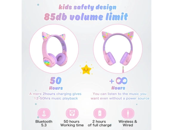 Purple Kids Headphones — Wireless Earbuds, Riwbox