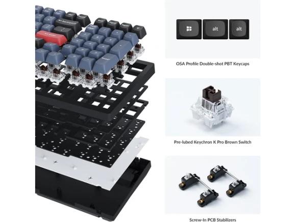Wireless Mechanical Keyboard, 96 Keys, Black — Bluetooth Keyboard, Keychron