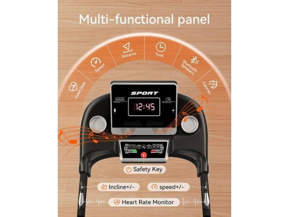 Folding Treadmill with Auto Incline and Bluetooth — Connected Equipment, TAURKENAM