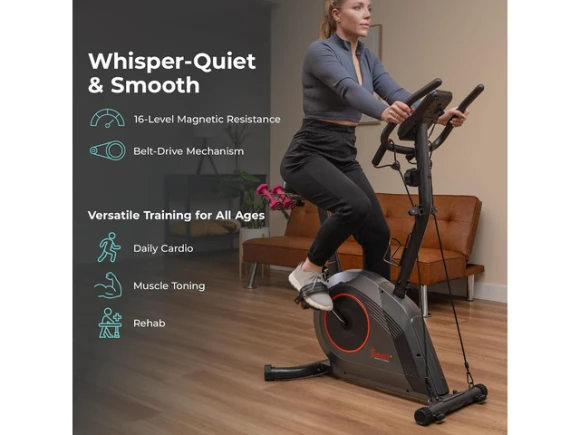 Stationary Upright Exercise Bike — Connected Equipment, Sunny Health & Fitness