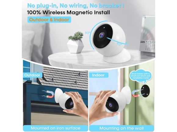 Wireless Security Camera, 2K, Battery-Powered, Magnetic Mount — Security Camera, AMTIFO