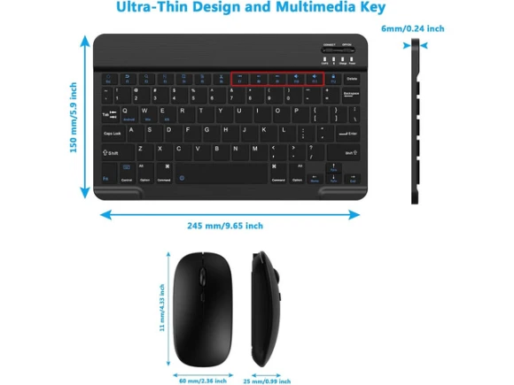 Bluetooth Keyboard and Mouse Combo, Black — Bluetooth Keyboard, WOOJONG