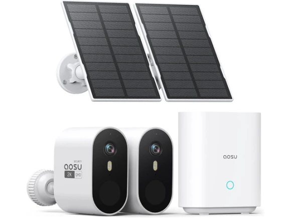 Wireless Outdoor Solar Security Camera Kit, 2 Cameras — Security Camera, AOSU