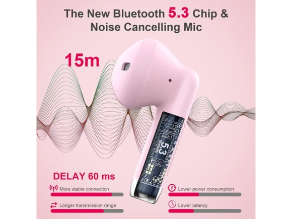 Light Pink Wireless Earbuds — Wireless Earbuds, WOOJONG
