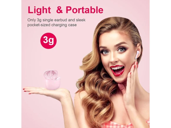 Light Pink Wireless Earbuds — Wireless Earbuds, WOOJONG