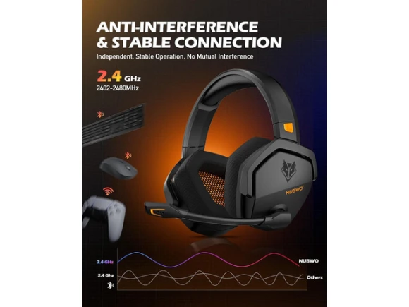 Orange Wireless Gaming Headset — Wireless Earbuds, NUBWO