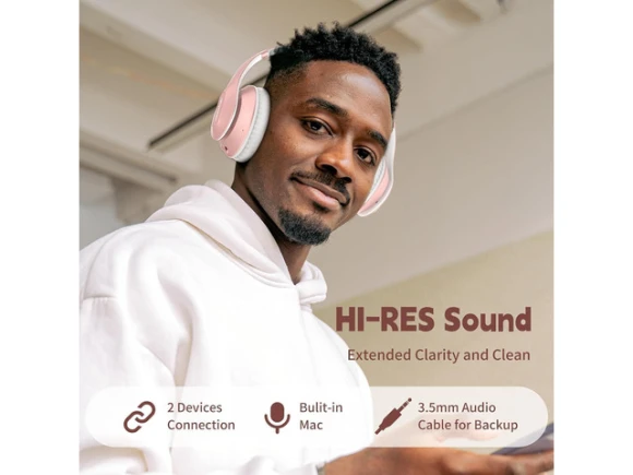 Rose Gold Over-ear Headphones — Wireless Earbuds, WOOJONG