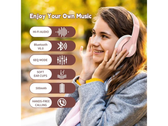 Rose Gold Over-ear Headphones — Wireless Earbuds, WOOJONG