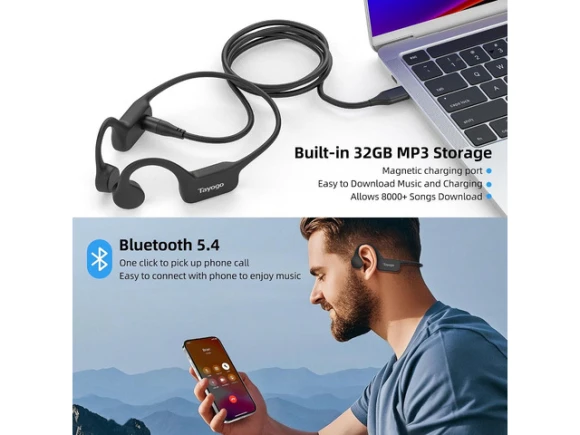 Swimming Headphones, Black, 32 GB — Wireless Earbuds, Tayogo
