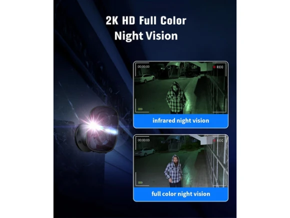 Outdoor WiFi Security Camera, 2K, Black — Security Camera, WOOJONG