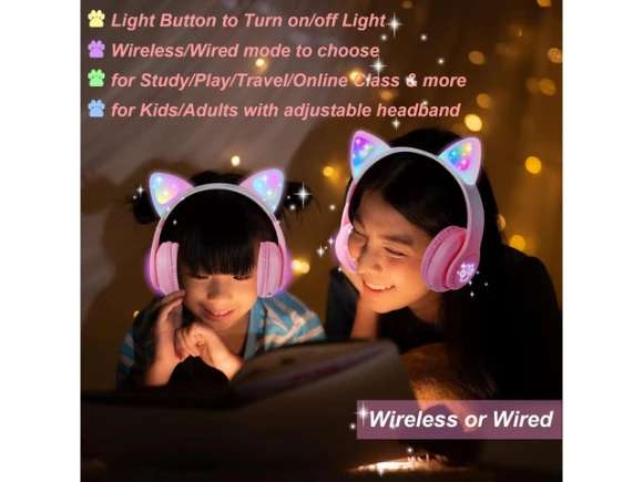 Pink Kids Headphones — Wireless Earbuds, Suppower