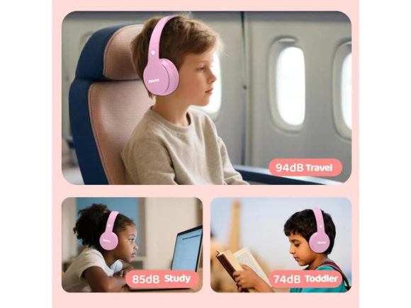 Pink Over-Ear Kids Headphones — Wireless Earbuds, MIDOLA