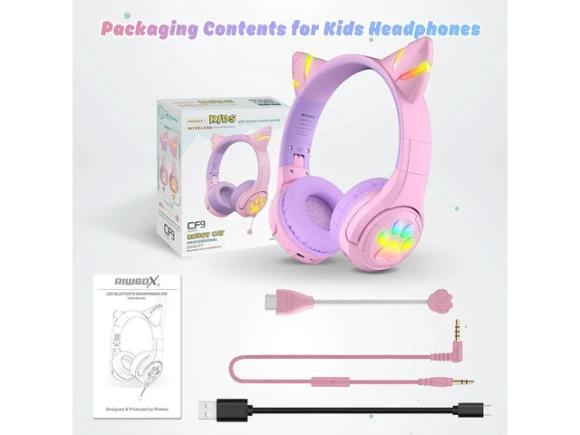 Purple Kids' Headphones — Wireless Earbuds, Riwbox