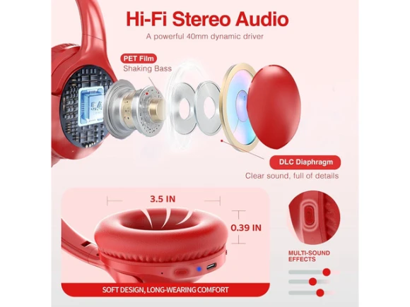Red over-ear Bluetooth headphones — Wireless Earbuds, MIDOLA