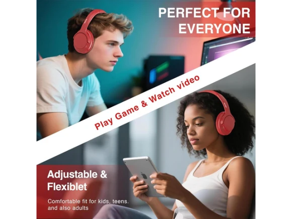 Red over-ear Bluetooth headphones — Wireless Earbuds, MIDOLA