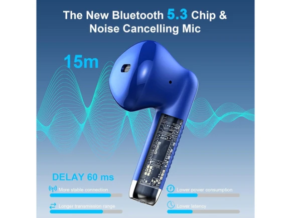 Blue Wireless Earbuds — Wireless Earbuds, Suppower