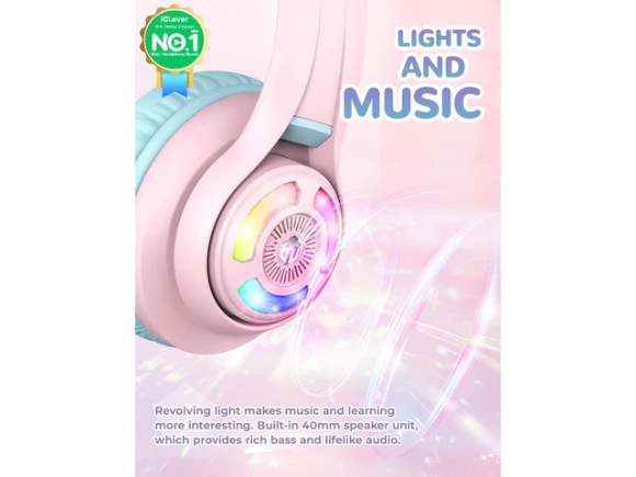 Kids Bluetooth Headphones, Meow Macaron Pink — Wireless Earbuds, iClever