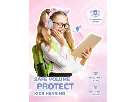 Kids Bluetooth Headphones, Meow Macaron Pink — Wireless Earbuds, iClever