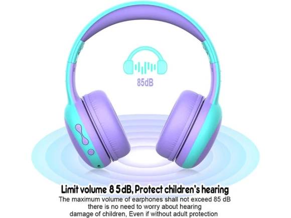 Purple Kids Bluetooth Headphones — Wireless Earbuds, gorsun