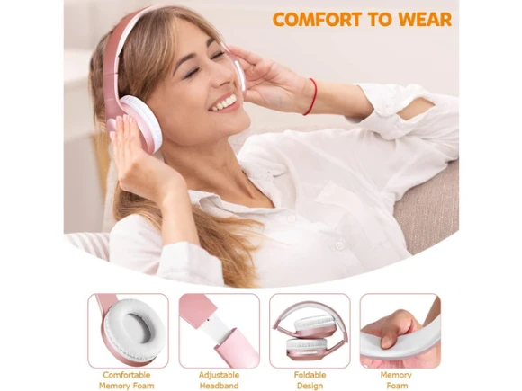 Rose Gold Over-ear Bluetooth Headphones — Wireless Earbuds, Suppower