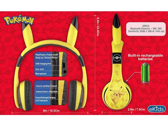 Yellow Bluetooth Headphones with Aux Cord — Wireless Earbuds, eKids