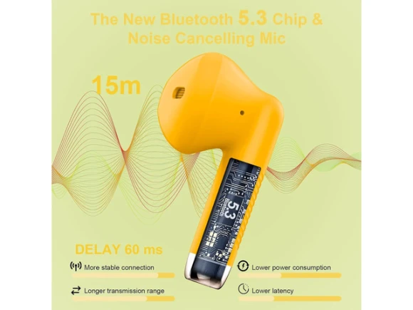 Yellow Wireless Earbuds — Wireless Earbuds, Suppower