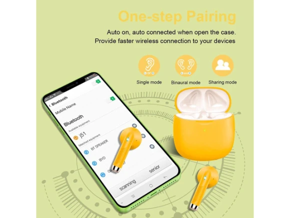 Yellow Wireless Earbuds — Wireless Earbuds, Suppower