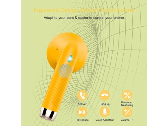 Yellow Wireless Earbuds — Wireless Earbuds, Suppower