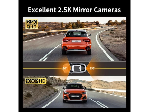 2.5K Mirror Dash Cam with Front and Rear Cameras — Dash Cam, JOMISE