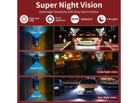 3-Channel Dash Camera with 2.5K Front Camera and IR Night Vision — Dash Cam, Xelite