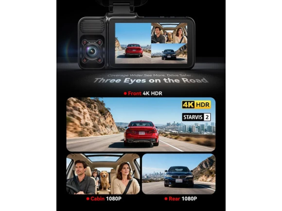 4K 3-Channel Dash Camera — Dash Cam, REDTIGER