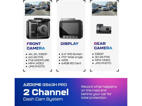 4K Dual Dash Cam with Super Night Vision — Dash Cam, AZDOME