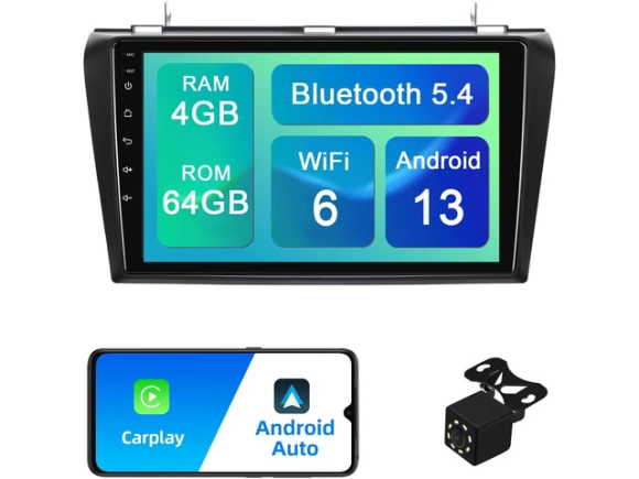 9-Inch Touchscreen Double DIN Car Stereo for Mazda 3 (2004–2009) — Car Infotainment System, Xelite